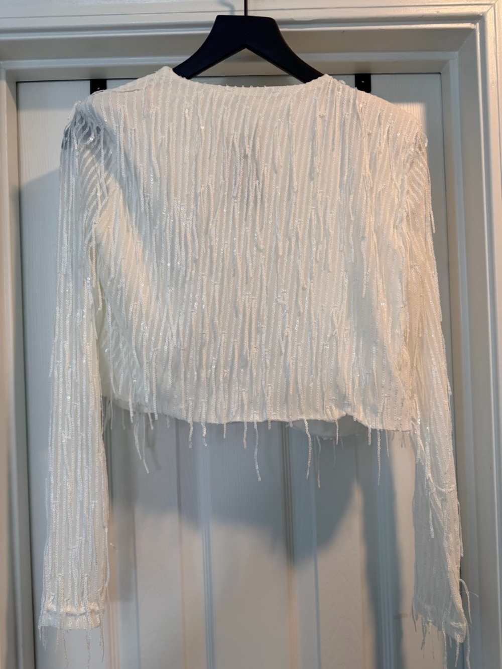 Lovely Day White Beaded Fringe Cropped Jacket - Picture 4 of 5